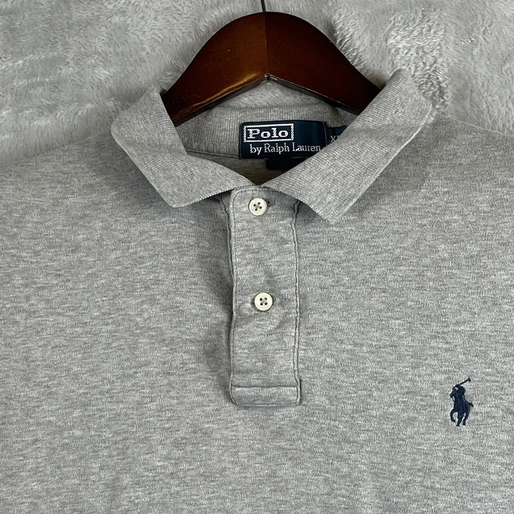 Polo Ralph Lauren Mens XL Gray Classic Fit Cotton Polo Shirt Blue Pony Golf
